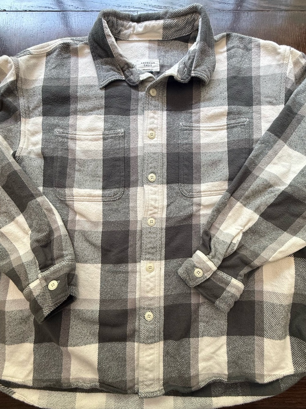 American Eagle Outfitters Gray & Cream Plaid Button-Down Shirt XXL